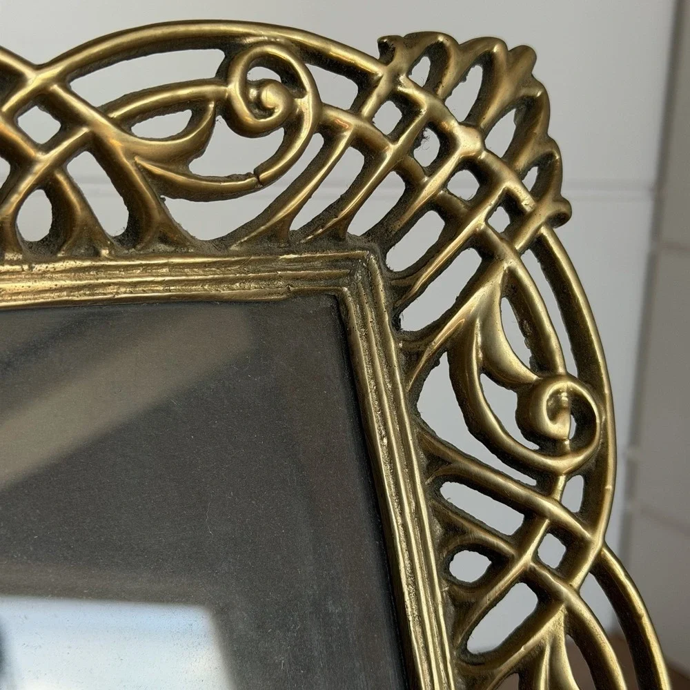 Art Deco Heavy Brass Picture Frame Vintage Photo Geometric Filigree Ornate